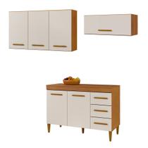 Conjunto Balcão com Tampo 2 Portas 3 Gavetas e 2 Armários Aéreo