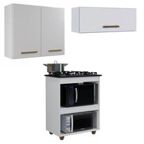 Conjunto Balcão Cooktop 4 Bocas 2 Nichos para Forno e 2 Armários Aéreo