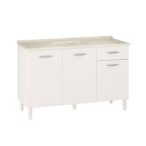 Conjunto Balcão De Cozinha Com Pia Granitada Poquema Branco