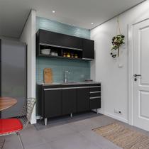 Conjunto Balcão de Cozinha para Pia Aéreo Dodoma MDP/BP Preto G96 - Gran Belo Conjunto Balcão de Cozinha para Pia Aéreo Dodoma MDP/BP Preto G96 - Gran Belo