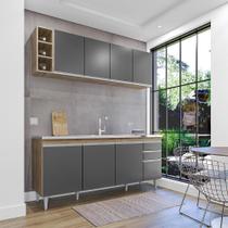 Conjunto Balcão de Cozinha para Pia Apex Armário Aéreo MDP/BP Freijó/Grafite G96 - Gran Belo