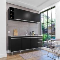 Conjunto Balcão de Cozinha para Pia Apex Armário Aéreo MDP/BP Preto G96 - Gran Belo Conjunto Balcão de Cozinha para Pia Apex Armário Aéreo MDP/BP Preto G96 - Gran Belo