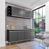 Conjunto Balcão de Cozinha para Pia Apex Armário Aéreo MDP/BP Preto/Grafite G96 - Gran Belo