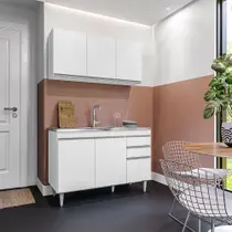 Conjunto Balcão de Cozinha para Pia Pursat Armário Aéreo MDP/BP Branco G96 - Gran Belo Conjunto Balcão de Cozinha para Pia Pursat Armário Aéreo MDP/BP Branco G96 - Gran Belo