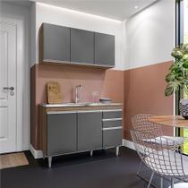 Conjunto Balcão de Cozinha para Pia Pursat Armário Aéreo MDP/BP Freijó/Grafite G96 - Gran Belo