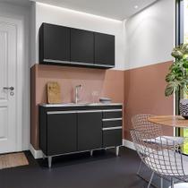 Conjunto Balcão de Cozinha para Pia Pursat Armário Aéreo MDP/BP Preto G96 - Gran Belo