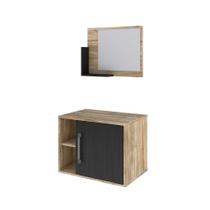 Conjunto Balcão E Espelheira Soft 600 Perffect Acetinado Carvalho C-preto ônix