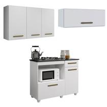 Conjunto Balcão para Cooktop 4 Bocas 2 Portas e 2 Armários Aéreos