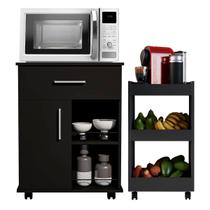 Conjunto Balcão Para Microondas e Fruteira Multiuso com Rodinhas Móveis Bonatto