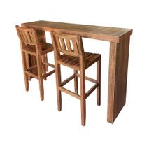 Conjunto Balcão Rustico em U Bistrô com 2 Banquetas Madeira Maciça Rubi 120x41cm