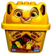 Conjunto Balde Blocos De Montar Mega Bloks Para Bebê E Criança - O Rei Leão Disney - 25 Peças - Peça Leãozinho Simba - Coordenação Motora E Criativida