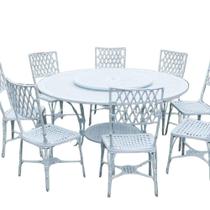 Conjunto Bambú Com 8 Cadeiras E Mesa Giratória Branco Conjunto Bambú Com 8 Cadeiras E Mesa Giratória Branco