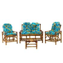 Conjunto Bambu Namoradeira, 2 cadeiras + mesa de centro com almofadas Aréa Interna e Externa T3
