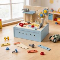 Conjunto Bancada de Trabalho Infantil 42 Peças Educativas em Madeira Brinquedo Criativo