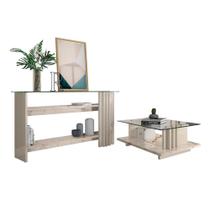 Conjunto Bancada e Mesa de Centro Darshan Calacata Off-White