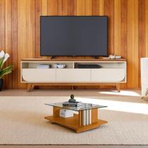 Conjunto Bancada e Mesa de Centro Selene Frizz MDP 200cm Cinamomo-off-white Madetec Móveis Conjunto Bancada e Mesa de Centro Selene Frizz MDP 200cm Cinamomo-off-white Madetec Móveis