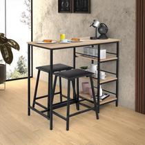 Conjunto Bancada Gourmet 2 Banquetas Stilo Preto/Carvalho Montreal Conjunto Bancada Gourmet 2 Banquetas Stilo Preto/Carvalho Montreal