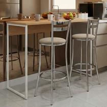 Conjunto Bancada Industrial de Madeira Com 2 Banquetas Estofadas Jade Canela/Branco Brilho/Capuccino Conjunto Bancada Industrial de Madeira Com 2 Banquetas Estofadas Jade Canela/Branco Brilho/Capuccino