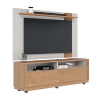 Conjunto Bancada Mariah + Painel Brusque para TVs até 70 Polegadas Off White Matte/ Freijó Mix - Bela Móveis