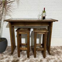 Conjunto Bancada Mesa e 2 Banquetas de Madeira com Cerâmica - CFC