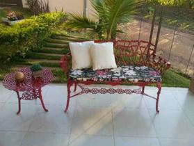 Conjunto Banco E Mesa Viena Em Alumínio Fundido Cód 2042