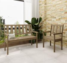 Conjunto Bancos de Jardim 2 Lugares e 1 Lugar Rústico com Encosto Envelhecido Móve