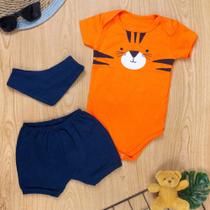 Conjunto Bandana Bebê Menino de Verão Tigre Laranja Menino