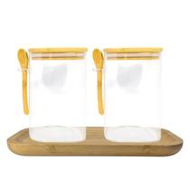 Conjunto Bandeja 34cm + 2 Potes Armazenamento De Açúcar Sal