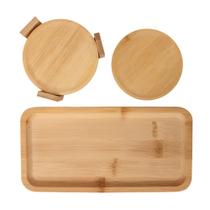 Conjunto Bandeja Bambu Decorativa Servir Café + Porta Copos