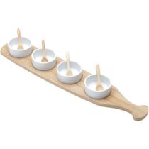 Conjunto Bandeja de Bambu Lyor com 4 Molheiras e 4 Colheres de Bambu 48x9,5cm