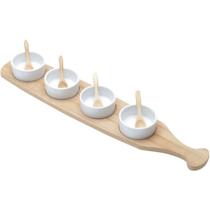 Conjunto Bandeja De Bambu Lyor Com 4 Molheiras E 4 Colheres De Bambu 48x9,5cm Conjunto Bandeja De Bambu Lyor Com 4 Molheiras E 4 Colheres De Bambu 48x9,5cm