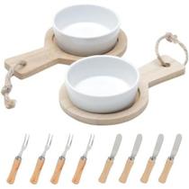 Conjunto Bandejas com Molheiras Espátulas e Garfos 12 Peças Para Servir