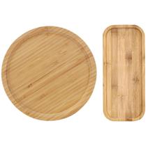 Conjunto Bandejas para Servir Bambu Eco Prime Retangular e Redonda 2 Peças - Tuut Conjunto Bandejas para Servir Bambu Eco Prime Retangular e Redonda 2 Peças - Tuut