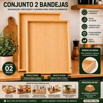 Conjunto Bandejas Retangulares Madeira Natural Decoracao Servir Sala Jantar