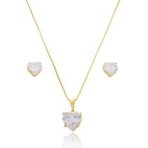Conjunto Banhado a Ouro 18k Brinco e Colar Pedras Zircônia