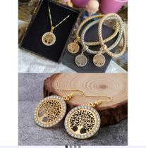 Conjunto banhado a ouro árvore da vida gargantilha