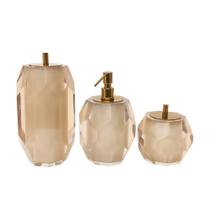 Conjunto Banheiro 3 Pçs Resina Quadrado Marfim Cromado Dourado