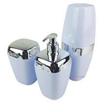 Conjunto Banheiro 3 Peças Dispenser Escova Branco Cromado