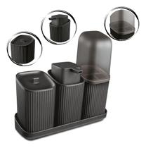 Conjunto Banheiro 3 Peças Dispenser Sabonete Porta Escova E Algodão Kit Lavabo resistente premium