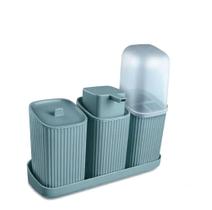 Conjunto Banheiro 3 Peças Dispenser Sabonete Porta Escova E Algodão Kit Lavabo resistente premium Conjunto Banheiro 3 Peças Dispenser Sabonete Porta Escova E Algodão Kit Lavabo resistente premium
