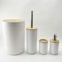Conjunto Banheiro 4 Peças Bambu Completo Com Tampa Lixeira Porta Escova Sabonete Copo Kit Fosco Lavabo Conjunto Banheiro 4 Peças Bambu Completo Com Tampa Lixeira Porta Escova Sabonete Copo Kit Fosco Lavabo