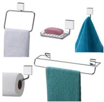 Conjunto Banheiro 5 Peças Toalheiro Papeleira Saboneteira Gancho Inox Cromado - 7510 Future