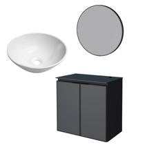 Conjunto Banheiro Aço Umbu 60 Preto Com Cuba Cuia Branca Espelho Luna Cozimax