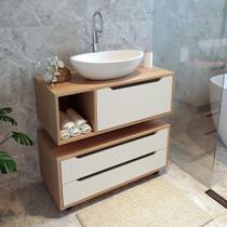Conjunto Banheiro Com 2 Balcões Amêndoa/Branco - Tecno Conjunto Banheiro Com 2 Balcões Amêndoa/Branco - Tecno