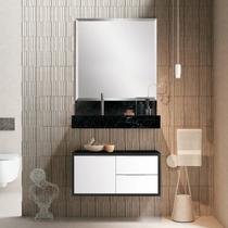 Conjunto Banheiro com Espelho Armário Bancada em Porcelanato e Cuba Esculpida 80cm Pró