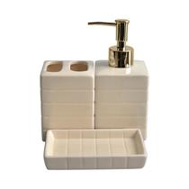 Conjunto Banheiro de Cerâmica Quadrado Com 3 Peças Bege Acessório de Casa Art House