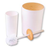 Conjunto Banheiro Escova Vaso Sanitario + Lixeira Branca