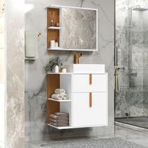 Conjunto Banheiro Espelheira e Armario Argos com Cuba cor Branco / Nature - Comprar Móveis em Casa