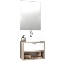 Conjunto Banheiro Gabinete 60cm 01 Gaveta Com Cuba E Espelho Malta B06 Barrique Branco - Lyam Decor Conjunto Banheiro Gabinete 60cm 01 Gaveta Com Cuba E Espelho Malta B06 Barrique Branco - Lyam Decor