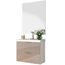 Conjunto Banheiro Gabinete 80cm Com Lavatório E Espelho Pietra B06 Gianduia Brilho - Lyam Decor